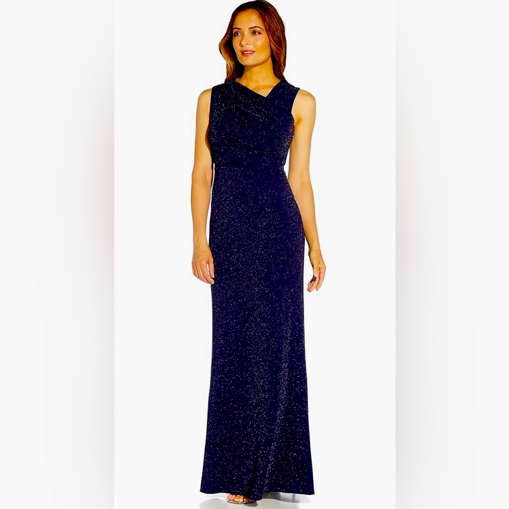 Adrianna Papell navy metallic know glitter gown- new and never worn